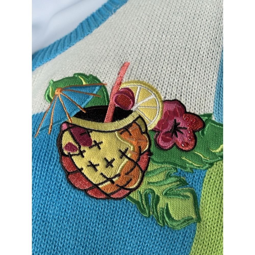 Vintage Breckenridge Woman Sweater 2X Tropical Patchwork Ramie Knit Cardigan - Picture 10 of 11